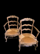 Coppia antiche poltrone francesi impagliate epoca fine XIX secolo Provenza