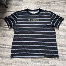 Camicia vintage Guess Originals taglia large Los Angeles a righe nera blu maglietta