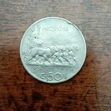 50 CENTESIMI LEONE 1919 RIGATO VITTORIO Emanuele III