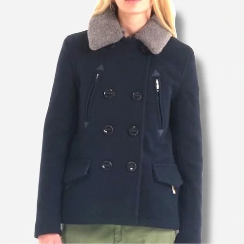 Superdry navy pea coat - superdry, lana
