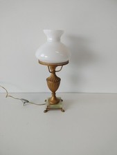 Antica Lampada Da Scrivania Comodino In Metallo E Vetro Base Marmo-Funzionante-