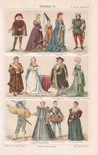 Costumi Costume Tradizionale Medioevo Nobiluomo Litografia Di 1907