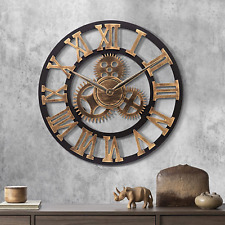 Orologio Da Parete Grande 60Cm, Silenzioso Legno Orologio Ingranaggio Industrial