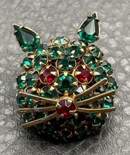 Spilla gatto strass natalizia