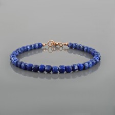 Naturale Lapislazzuli 5mm Quadrato Perline 925 Argento Mano Bracciale Per Donna