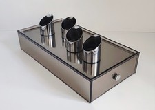 plafoniera vintage anni 60, specchio e acciaio, 4 luci