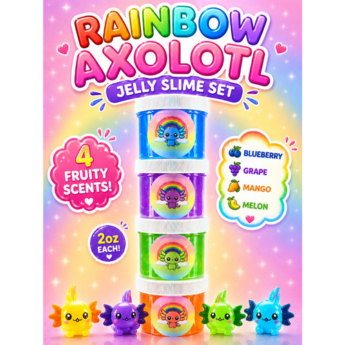 Rainbow axolotl slime set - axolotl,