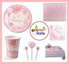  KIT ADDOBBI FESTA BATTESIMO ROSA X10X20X30X40 PERSONE  PIATTI BICCHIERI T