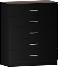 Home Discount Nero Cassettiera, 5 Cassetti Con Maniglie in Metallo E Corridori, 