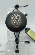 OROLOGIO DONNA TESCHIO CON CRISTALLI E ZIRCONI BIANCHI,BRACCIALE,NERO OPACO 25mm