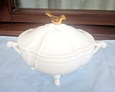 Zuppiera in ceramica con uccellino dorato