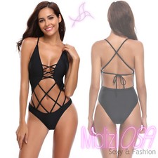 Monokini Costume da Bagno Sexy Moda Mare Donna Nero Intero Nero