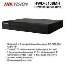 DVR Hikvision HWD-5108MH Hiwatch series dvr 5in1 TVI/AHD/CVI/CVBS+IP turbo hd 8c