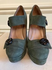 Scarpe donna camoscio verde loden n. 37 marca Fibra Firenze. Pari al nuovo.