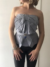 Elisabetta Franchi Top Quadretti Donna 40 Bianco Blu TOP Logo Women Blouse Shirt