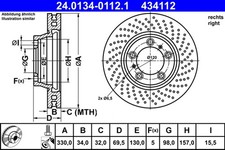 1 disco freno ATE 24.0134-0112.1 per Porsche 911 991 718 Boxster 982 Cayman