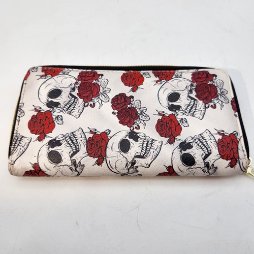 Portafoglio teschio rose zip - portafoglio,