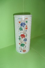 Vaso decorativo 21 cm marmo bianco intarsio fiori pietre dure intarsiato marmo