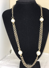 COLLANA BIGIOTTERIA 4 GROSSE PERLE DI SINTESI MAGLIA DOPPIA A ROLLO TIPO CHANEL