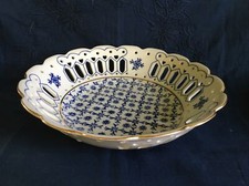 Porcellana Grande Centrotavola Coppa Fruttiera Bianco Blu Filo Oro