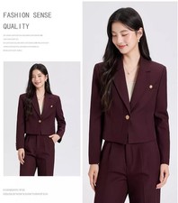 Tailleur Donna Rosso Scuro Blazer Corto Pantalone Elegante Look Ufficio CF51599