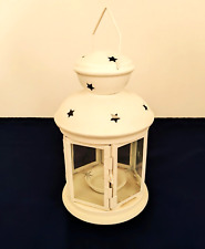 Porta Candela Lanterna Vintage Lampada Luce da Esterno in Vetro Metallo Bianco