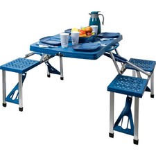Set completo valigetta tavolo con sgabelli pieghevole blu per pic nic campeggio