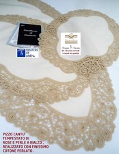 Centri pizzo tombolo e cantù fatti a mano , completo 3 pezzi ovali colore avorio