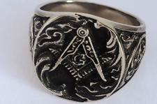 Anello biker Massoneria e fiori in acciaio diametro interno mm 21,6