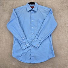 Bergamo New York camicia elegante uomo taglia 15-15,5 - 32/33 blu con bottoni 