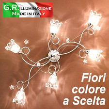 PLAFONIERA MODERNA CROMATA 6 LUCI LAMPADARIO DA SOFFITTO CRISTALLO SALOTTO Angie