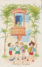 CARTOLINA *101 AUGURALI BUONA PASQUA UOVO PASCALE PULCINI AGNELLI VIAGGIATA 1941