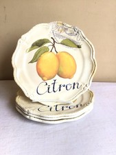 Lot Of 4 Shabby Chic Lemon French Country Scalloped Edge Melamine Salad Plates
