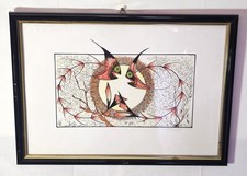 Disegno su carta - Pesci stilizzati - Firma c. Fiumara Quadro arte contemporanea