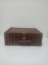 CESTINO IN VIMINI Picnic Cesta  Portagioie PortaCucito Vintage Con Maniglia 