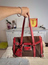 Prada Borsa Vintage numerata in Tela marrone e Pelle rossa – pezzo unico