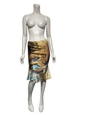 Gonna vintage Roberto Cavalli SS2001 in seta con stampa leone M