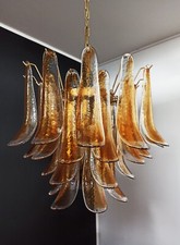 Italian vintage Murano chandelier - 36 lattimo amber glass petals