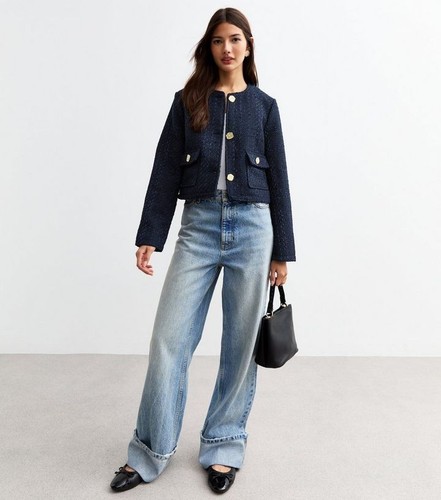 Giacca crop bouclé - bouclé, navy