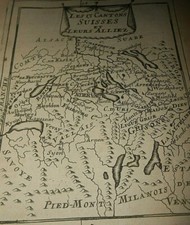 1683 MAZZA INCISIONE RAME SVIZZERA SUISSE LES 13 CANTONS SUISSES