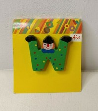 SPILLA Vintage, GIOIELLO ANNI '90 - SEVI, LEGNO, ALFABETO LETTERA W - PAGLIACCIO