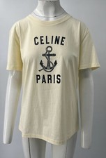 T-shirt donna Celine bianco sporco cotone manica corta stampa logo tg XL 