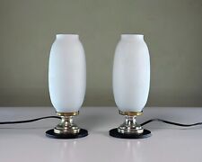 Elegante coppia di lampade da comodino anni 50 in stile Stilnovo vetro opalino