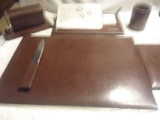 SET DA SCRIVANIA 6 PZ. FINE ANNI 60 IN PELLE/LEGNO/ARGENTO LEGGI DESCRIZIONI