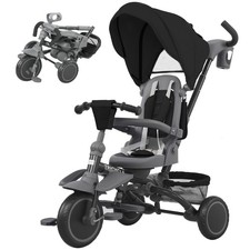 AIYAPLAY Triciclo Bambini 6 in 1 con Maniglione di Spinta e Cintura Nero