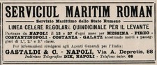 PUBBL. 1920 SERVICIUL MARITIM ROMAN SERVIZIO MARITTIMO RUMENO NAPOLI PIREO GALAT