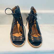 Jeffrey Campbell sandalo stivaletti cordillo punta aperta con lacci ritagli nero taglia 7