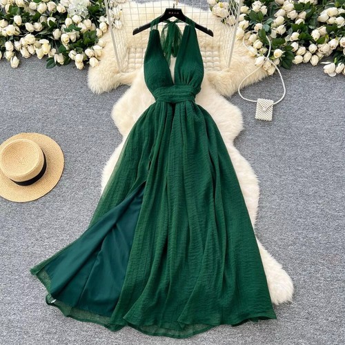 Vestito lungo verde boho - lungo,