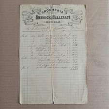 1880 Drogheria Ambrogio Gallerati Aquila Fattura L002