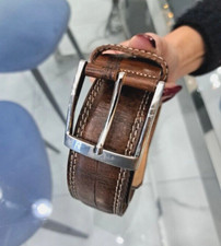 Cintura Uomo 100% Vera Pelle Cuoio Casual Classica Made italy larga 3,8 Lung.110